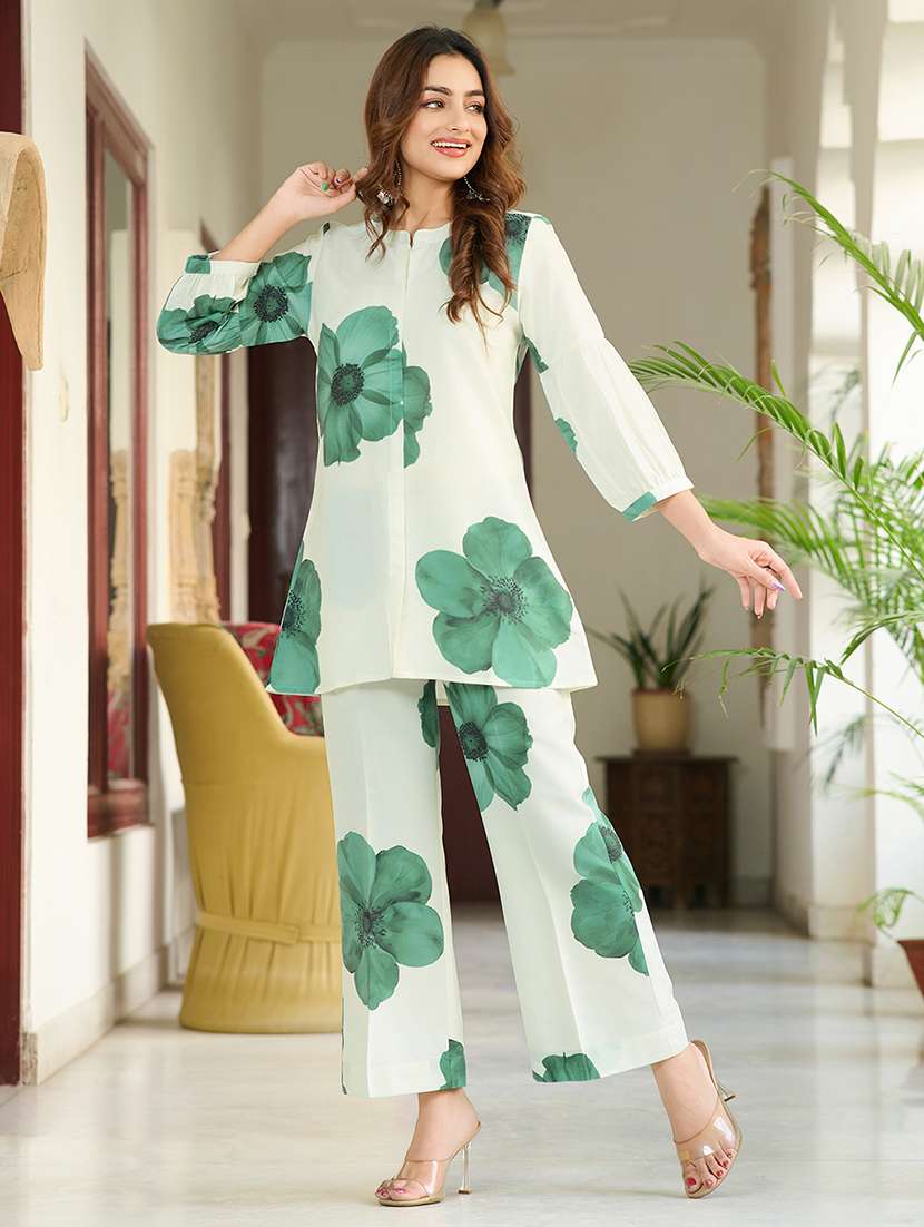 women printed three quarter sleeve ethnic co-ord set - 22454381 -  Standard Image - 2