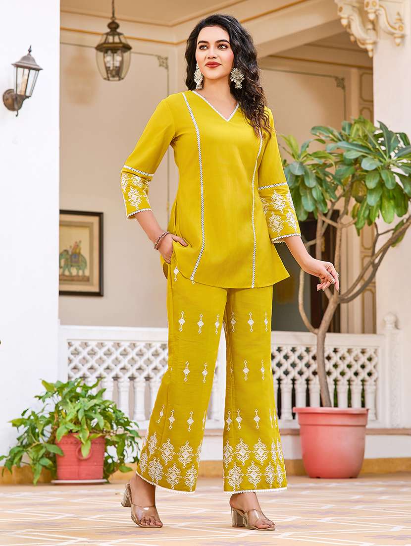 women solid with work three quarter sleeve ethnic co-ord set - 22454385 -  Standard Image - 2