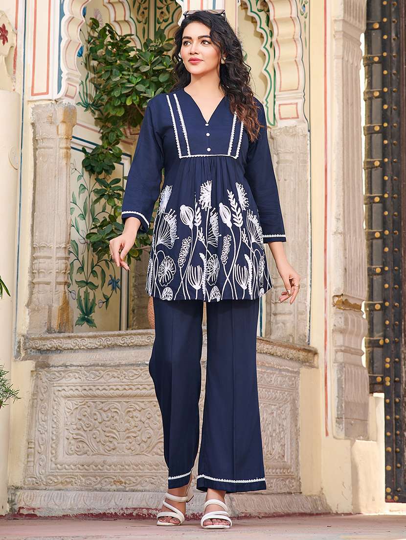 women solid with work three quarter sleeve ethnic co-ord set - 22454389 -  Standard Image - 2