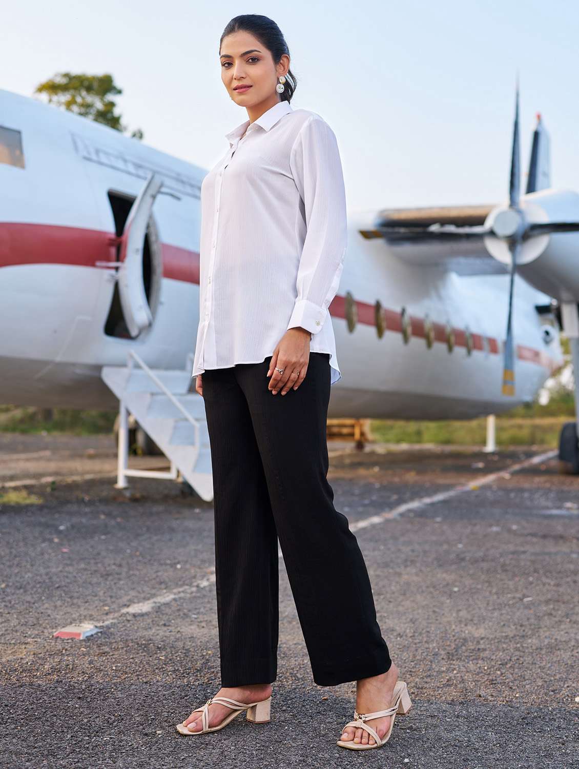 women solid long sleeve shirt & trouser co-ord set - 22454393 -  Standard Image - 2