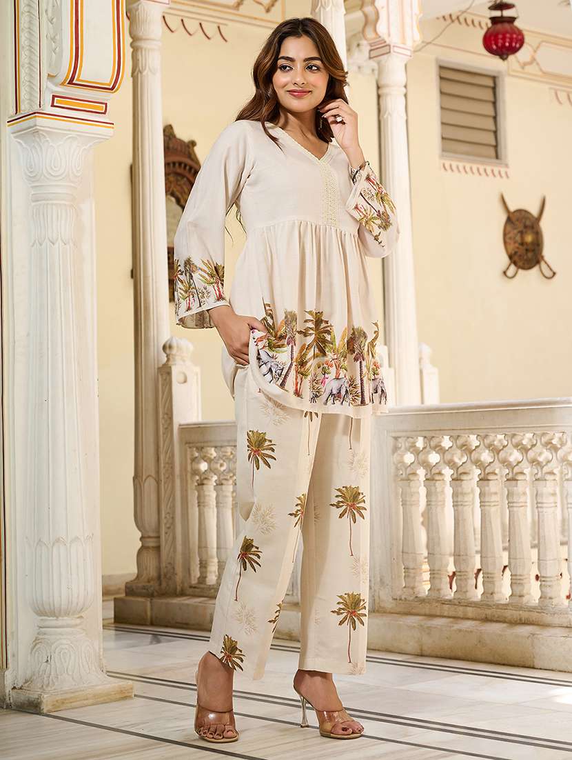 women printed three quarter sleeve ethnic co-ord set - 22454413 -  Standard Image - 2