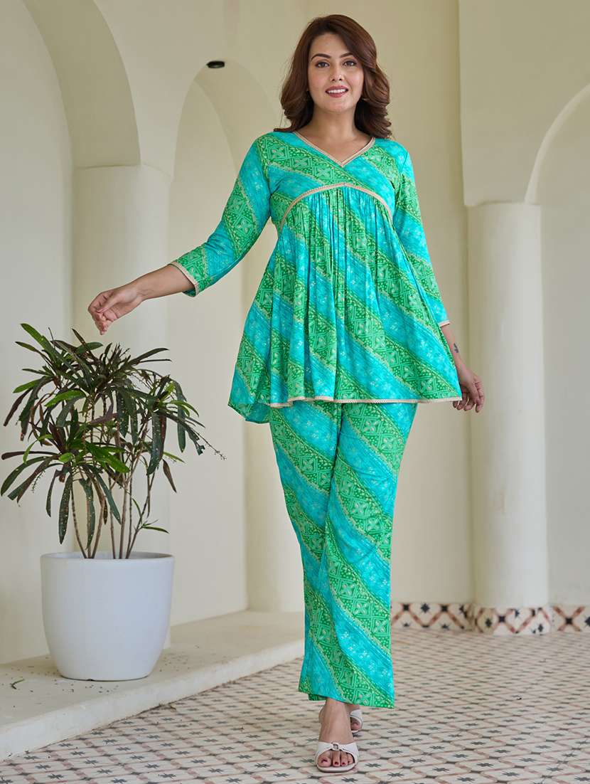 women printed three quarter sleeve ethnic co-ord set - 22454422 -  Standard Image - 2