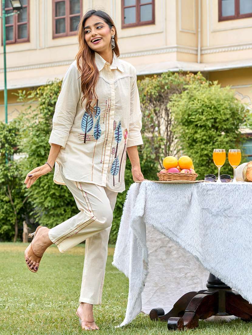 women solid with work three quarter sleeve ethnic co-ord set - 22454431 -  Standard Image - 2