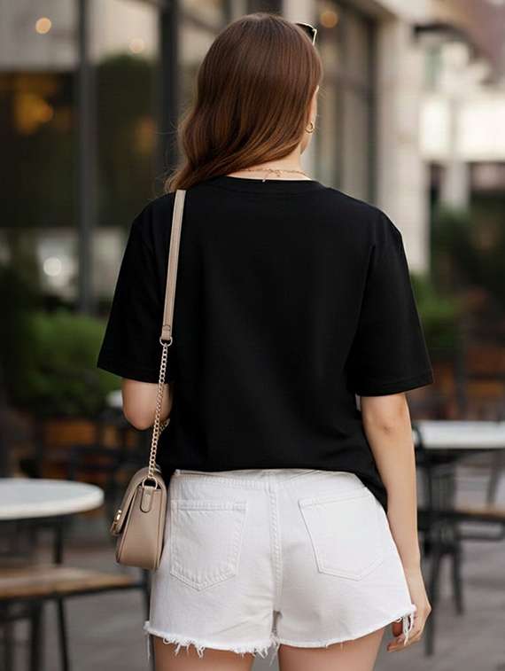 women printed  black cotton blend regular t-shirt - 22454622 -  Standard Image - 2