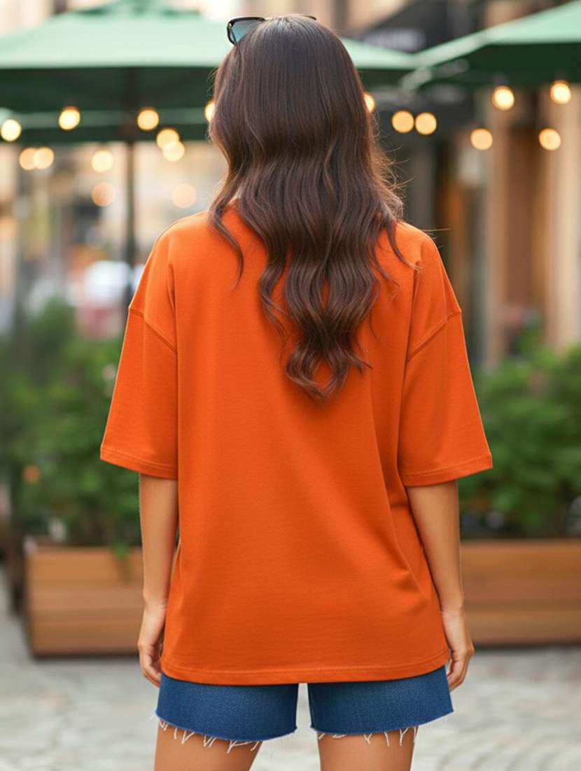 women printed orange cotton blend regular t-shirt - 22454802 -  Standard Image - 2