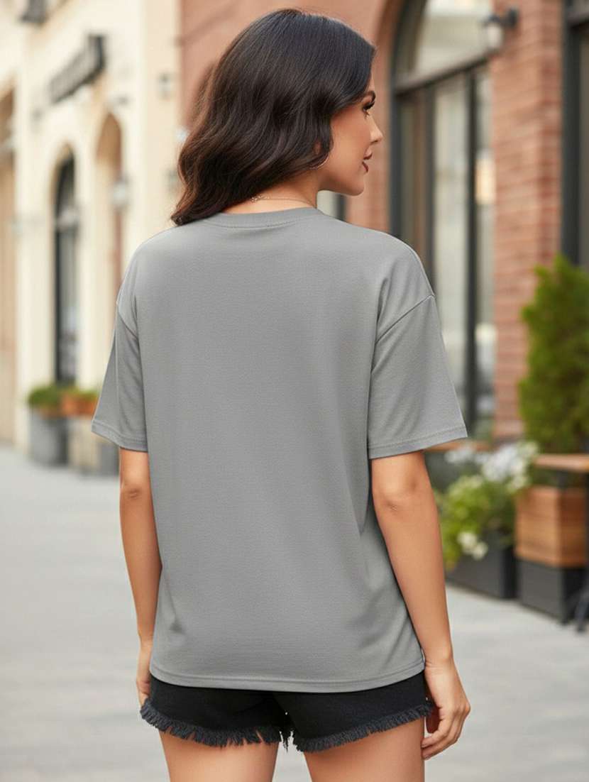 women printed grey cotton blend regular t-shirt - 22454848 -  Standard Image - 2
