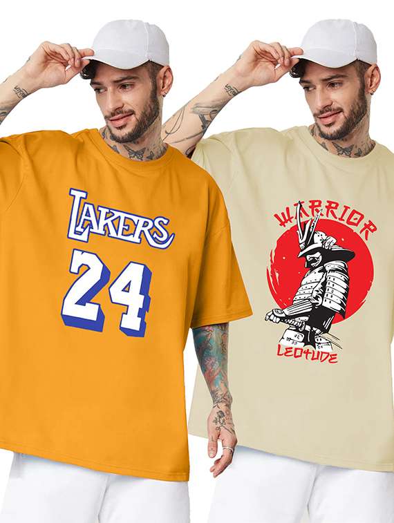 pack of 2 men printed round neck polyester multicolor t-shirt
