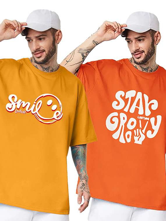 pack of 2 men printed round neck polyester multicolor t-shirt