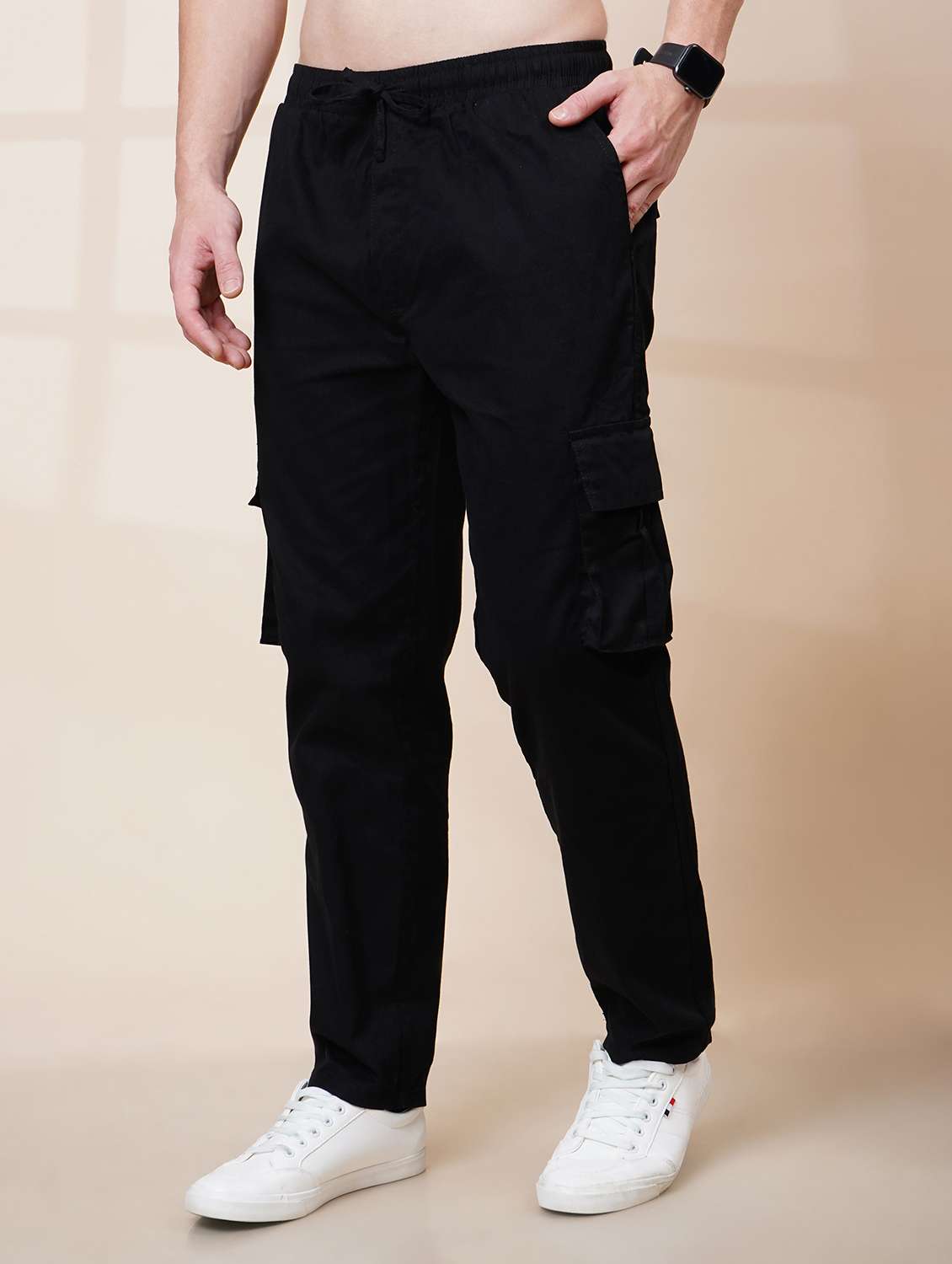 men solid high rise regular fit cargo  - 22455517 -  Standard Image - 2