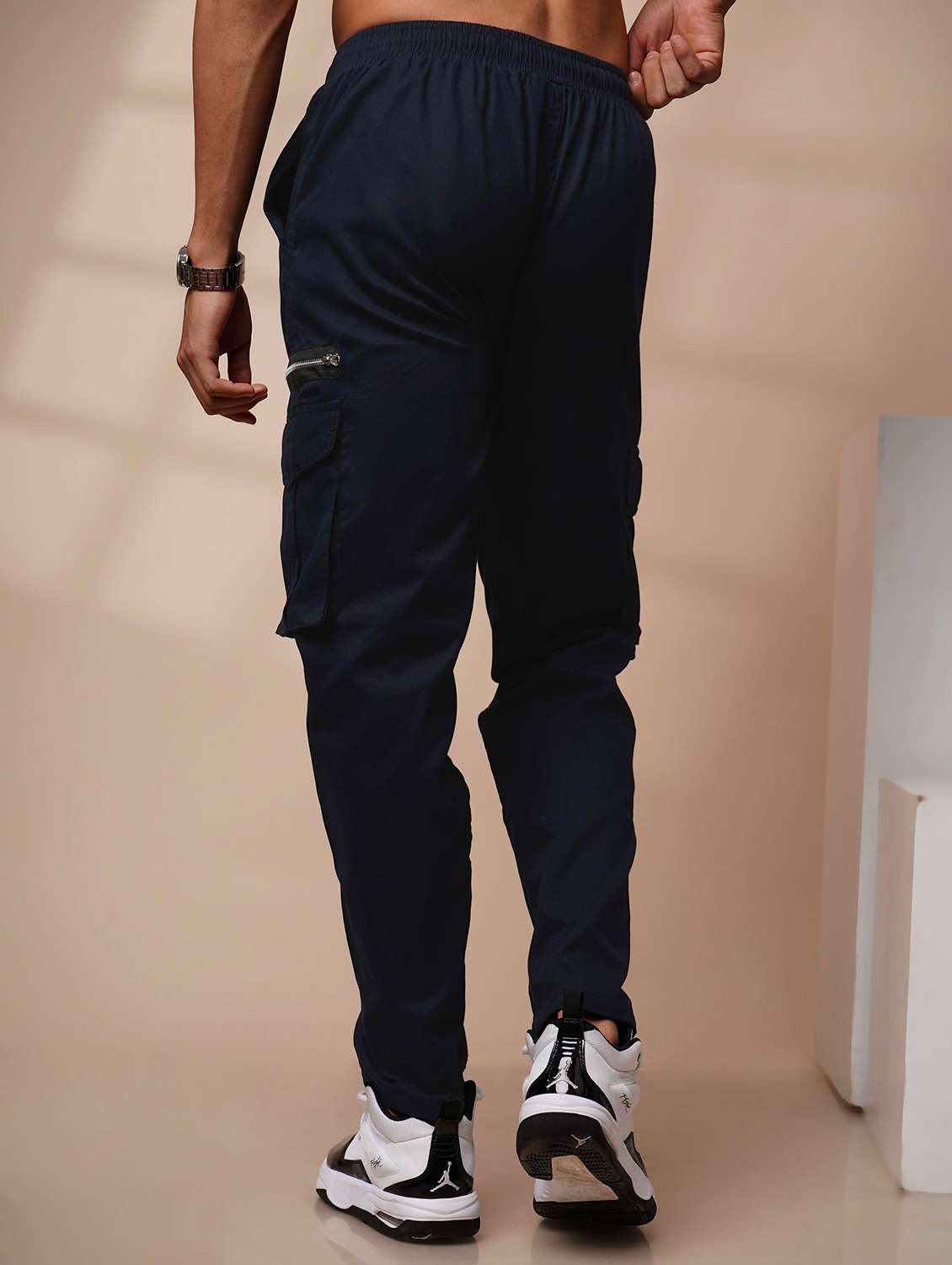 men solid high rise regular fit cargo jogger - 22455521 -  Standard Image - 2