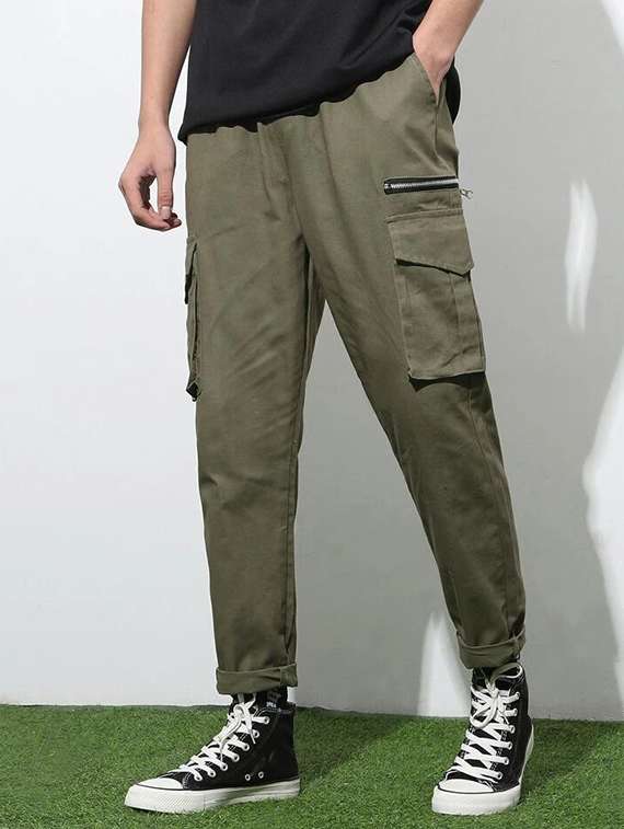 men solid high rise regular fit cargo - 22455525 -  Standard Image - 2