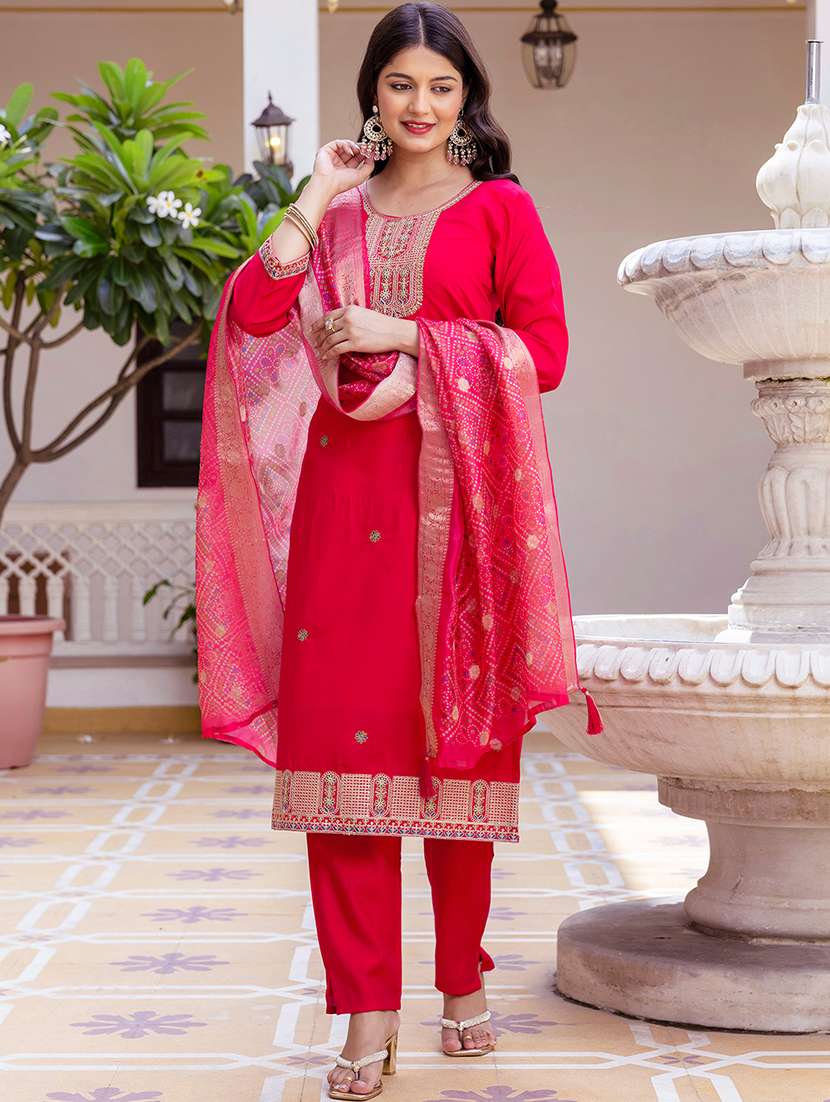 women magenta chanderi straight kurta - 22455529 -  Standard Image - 2