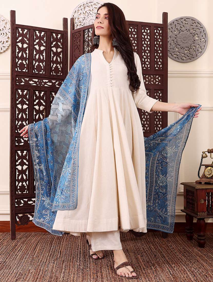 women cream chanderi flared kurta - 22455533 -  Standard Image - 2