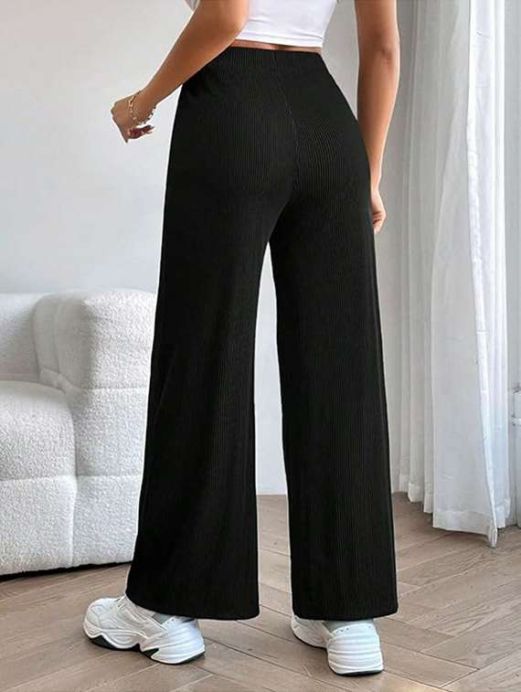 women black lycra wide leg trouser - 22455538 -  Standard Image - 2