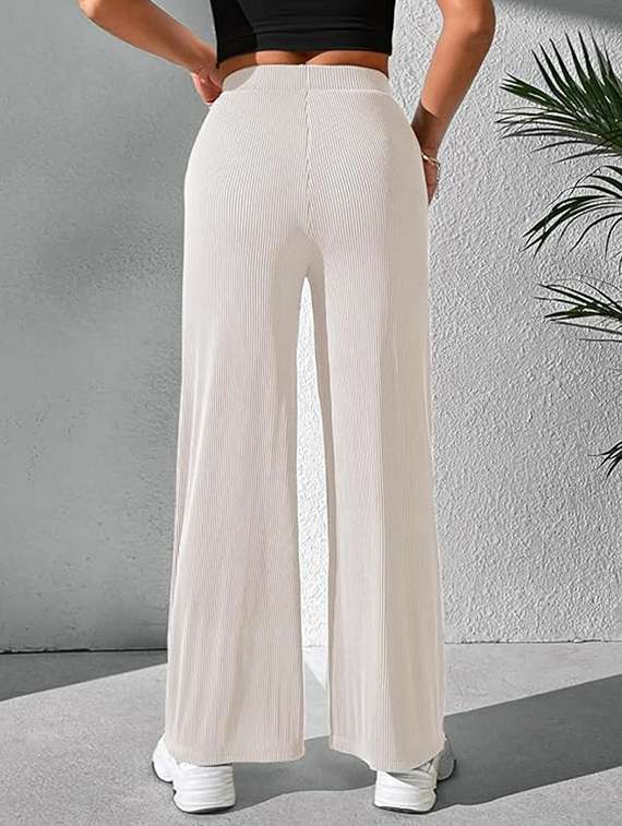 women off white lycra wide leg trouser - 22455541 -  Standard Image - 2