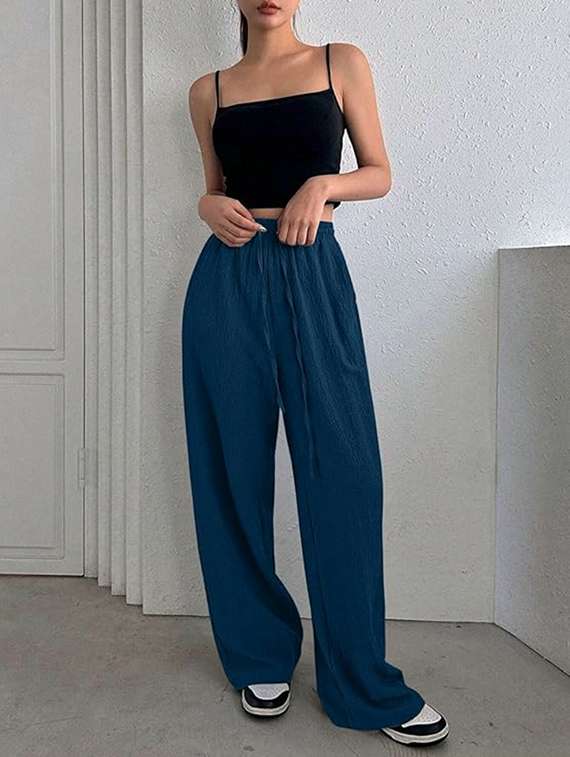 women teal lycra wide leg trouser - 22455549 -  Standard Image - 2