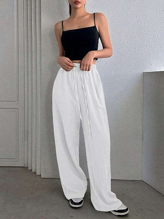 women white lycra wide leg trouser - 22455551 -  Standard Image - 2