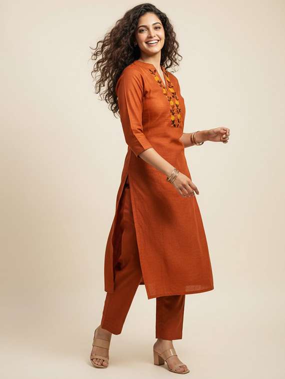 women rust co-ord set - 22455555 -  Standard Image - 2