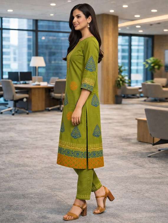 women printed three quarter sleeve straight kurta - 22455850 -  Standard Image - 2