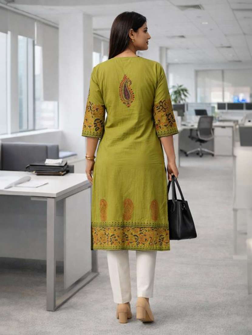 women printed three quarter sleeve straight kurta - 22455851 -  Standard Image - 2