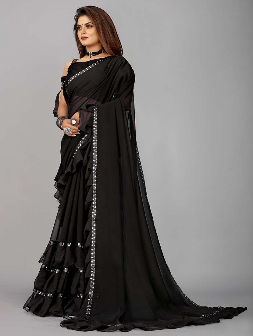 women embellished ruffle saree with blouse  - 22455853 -  Standard Image - 2