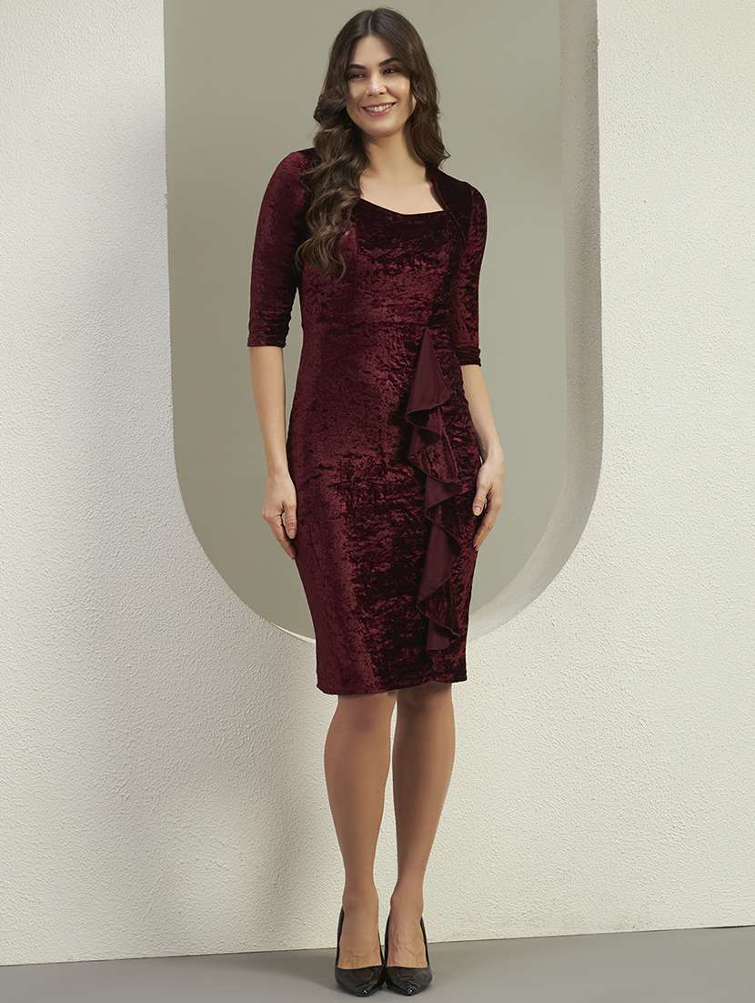 women burgundy velvet bodycon dress - 22455869 -  Standard Image - 2