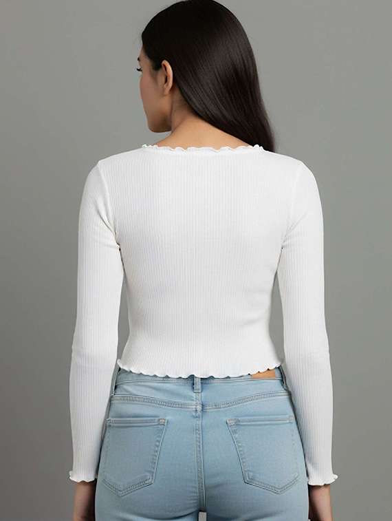 women solid long sleeve crop top - 22455908 -  Standard Image - 2