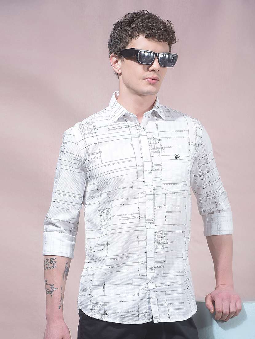 men printed long sleeve slim fit casual shirt