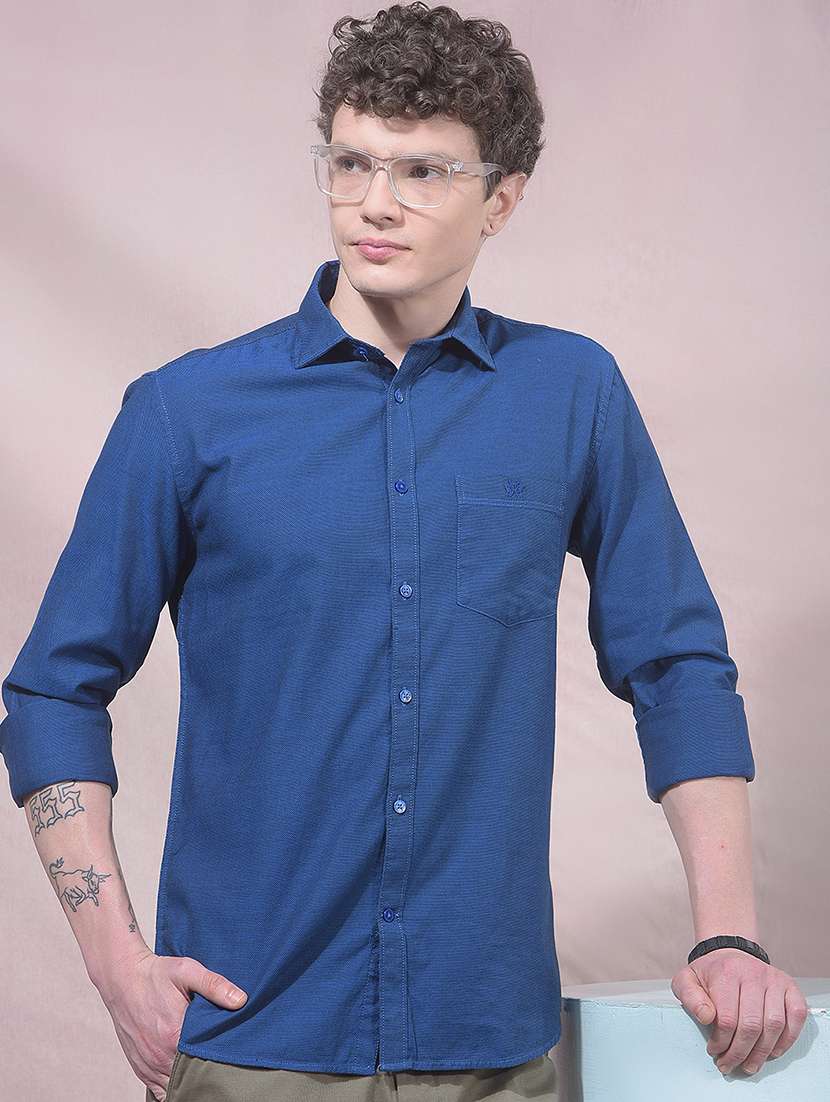men solid long sleeve slim fit casual shirt