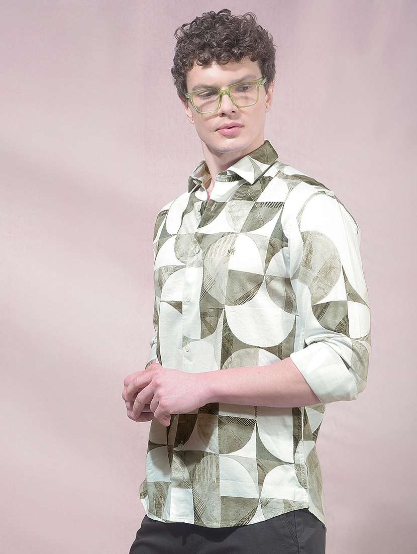 men printed long sleeve slim fit casual shirt