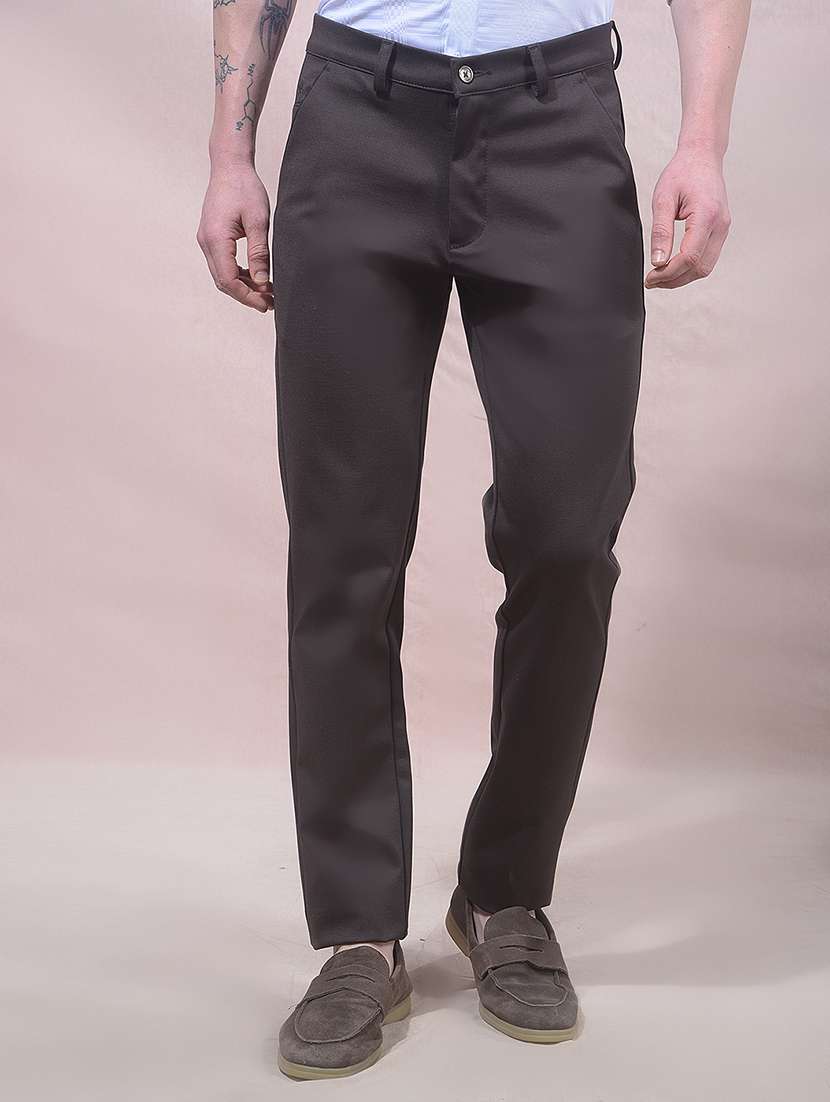 men solid mid rise chinos casual trouser