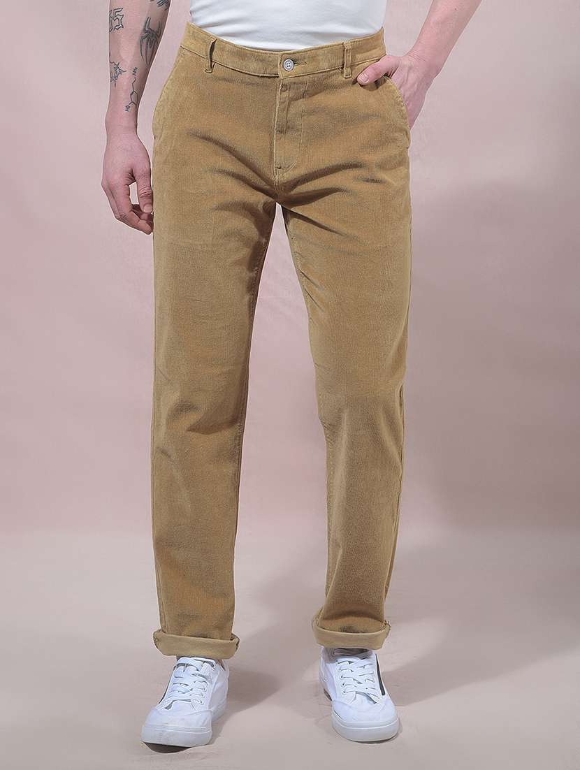 men solid mid rise chinos casual trouser