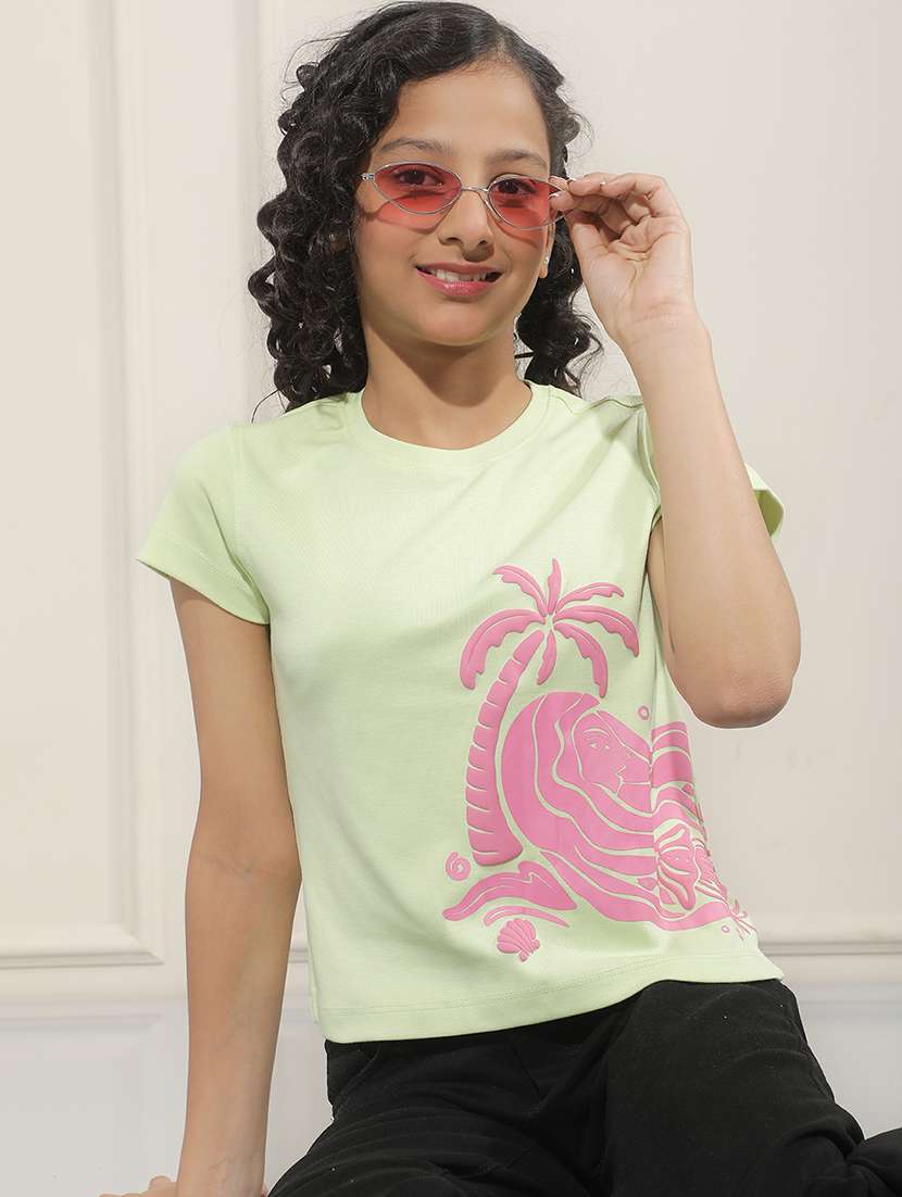 girl green cotton blend tee