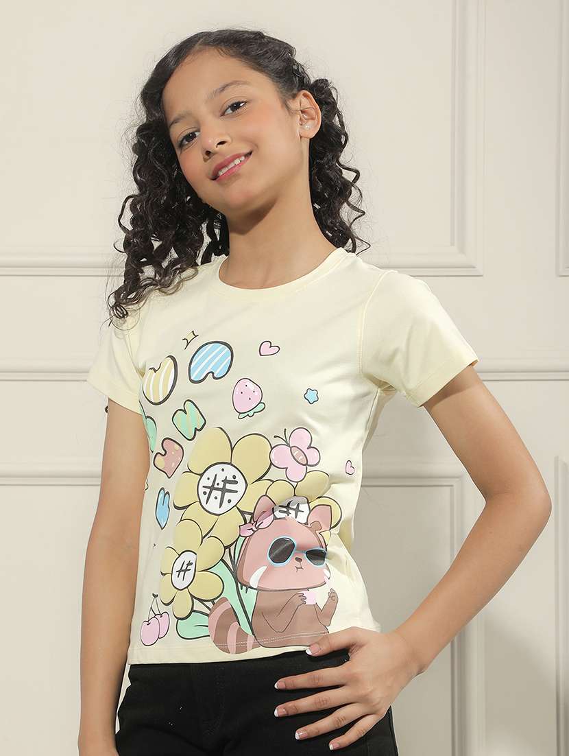 Girls Yellow Cotton Tee - 22456020 -  Standard Image - 2