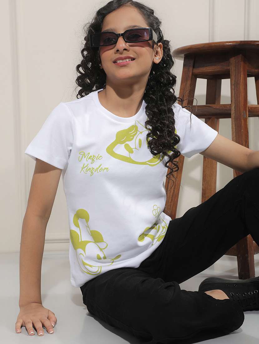 white cotton blend front print tee