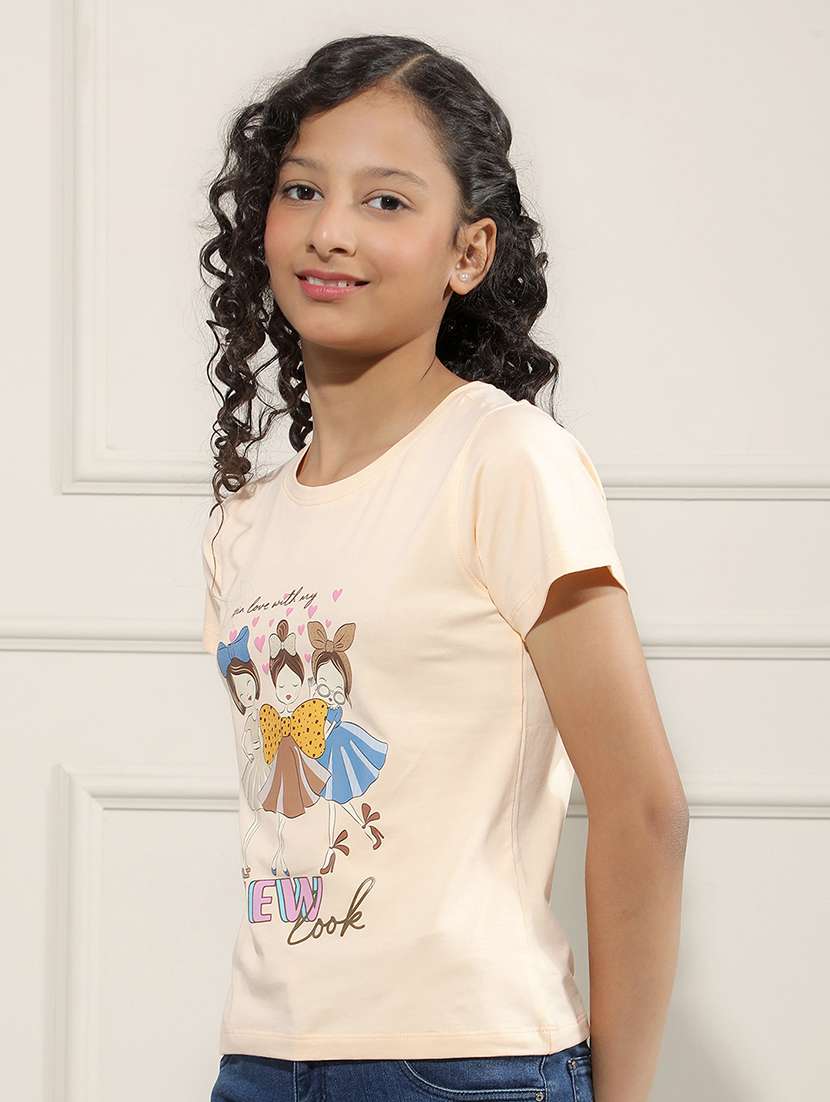 Girl Beige Cotton Tee - 22456037 -  Standard Image - 2