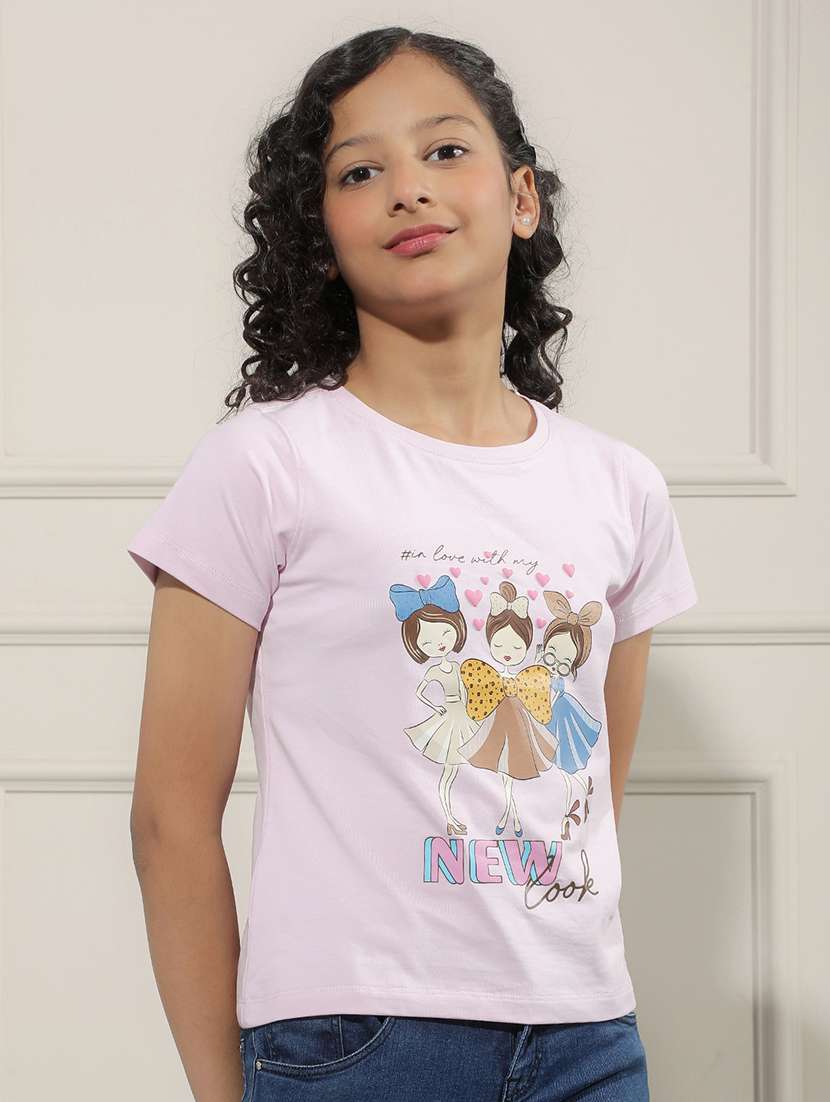 Girls Purple Cotton Tee - 22456038 -  Standard Image - 2