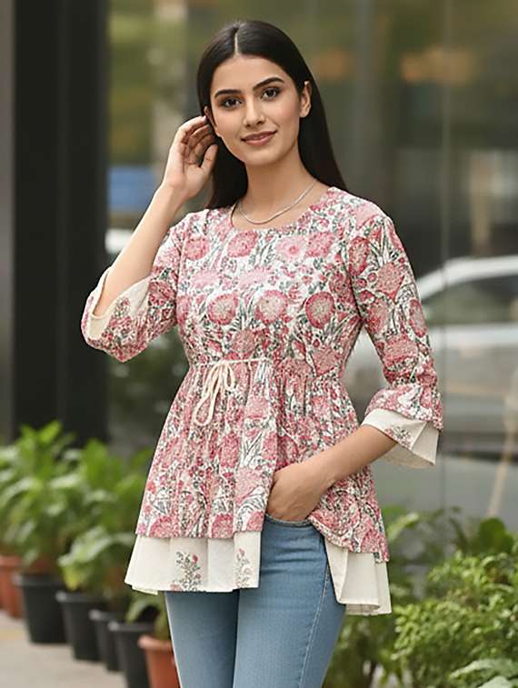 women beige cotton straight kurti - 22456048 -  Standard Image - 2