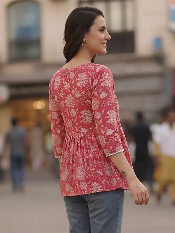 women pink cotton straight kurti - 22456051 -  Standard Image - 2