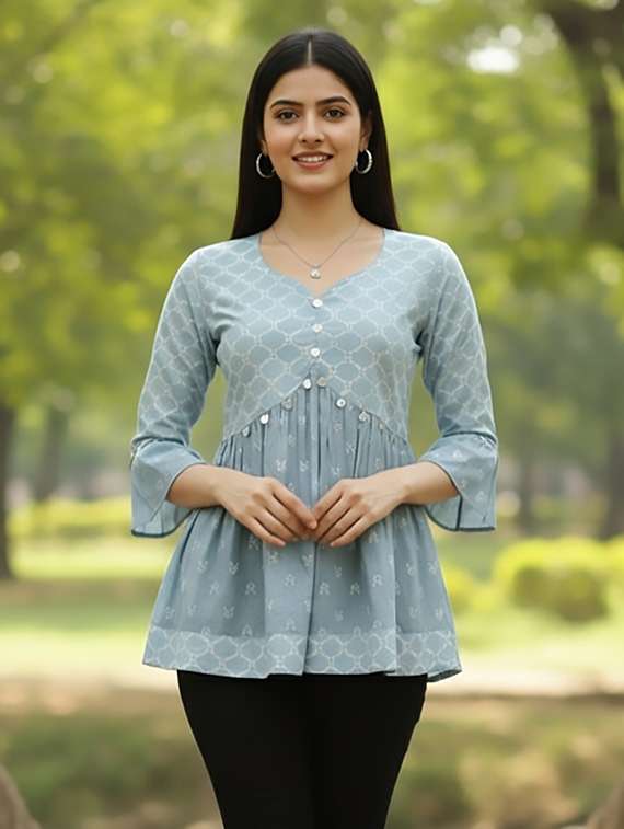 women blue cotton straight kurti