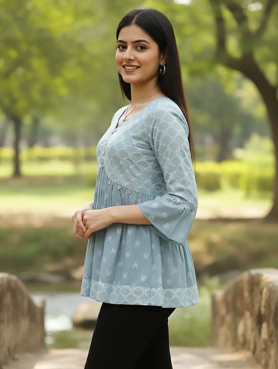 women blue cotton straight kurti - 22456052 -  Standard Image - 2