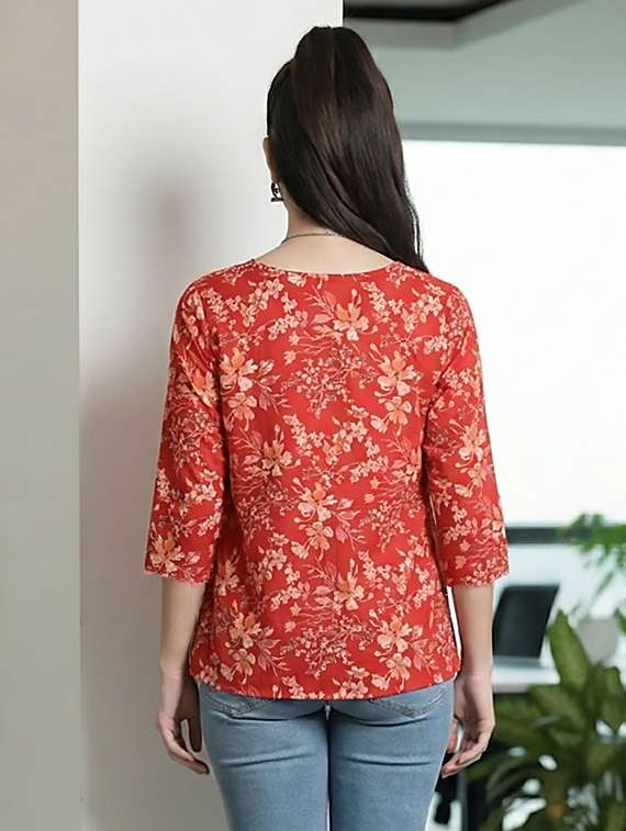 Women Red Cotton Straight Kurti - 22456057 -  Standard Image - 2