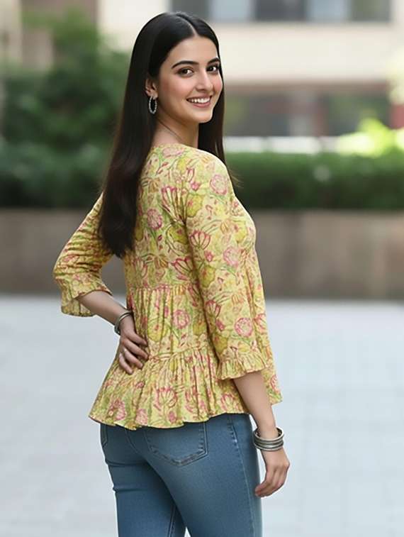 women yellow cotton straight kurti - 22456059 -  Standard Image - 2