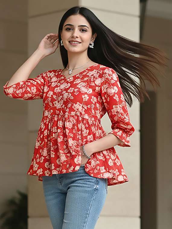 women red cotton straight kurti - 22456067 -  Standard Image - 2