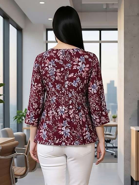 women maroon cotton straight kurti - 22456069 -  Standard Image - 2