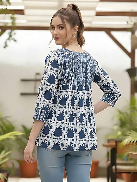 women navy blue cotton straight kurti - 22456071 -  Standard Image - 2
