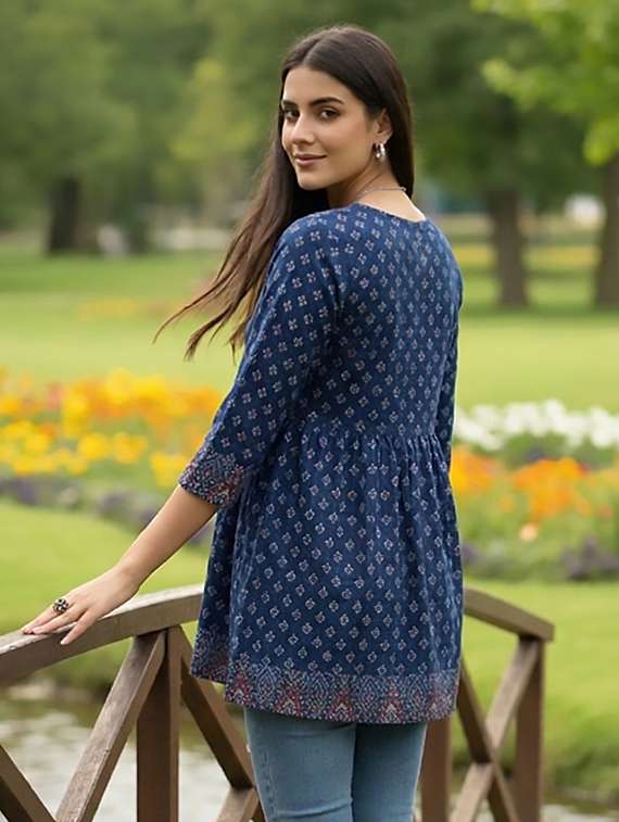 women blue cotton straight kurti - 22456075 -  Standard Image - 2