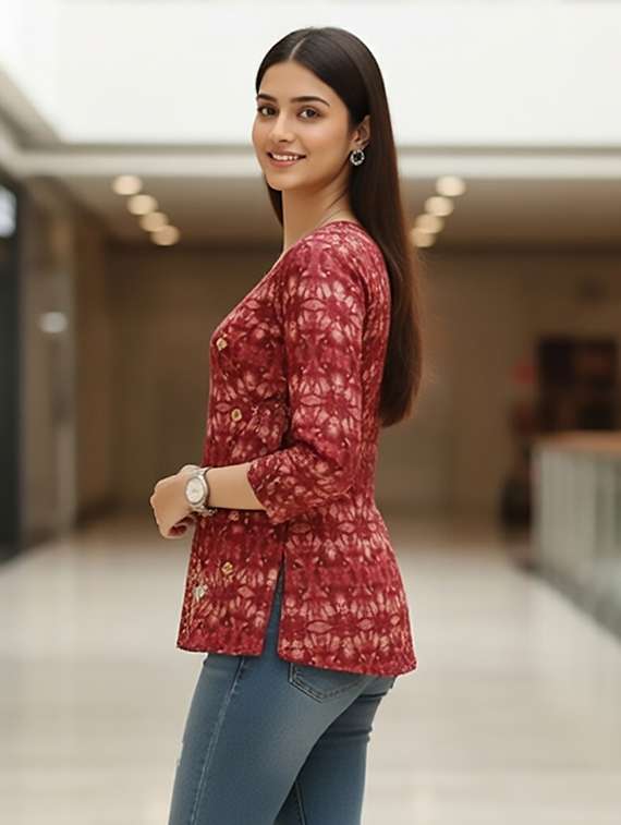 women pink cotton straight kurti - 22456082 -  Standard Image - 2