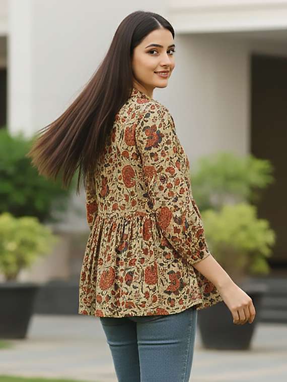 women beige cotton straight kurti - 22456083 -  Standard Image - 2
