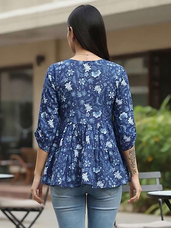 women blue cotton straight kurti - 22456087 -  Standard Image - 2